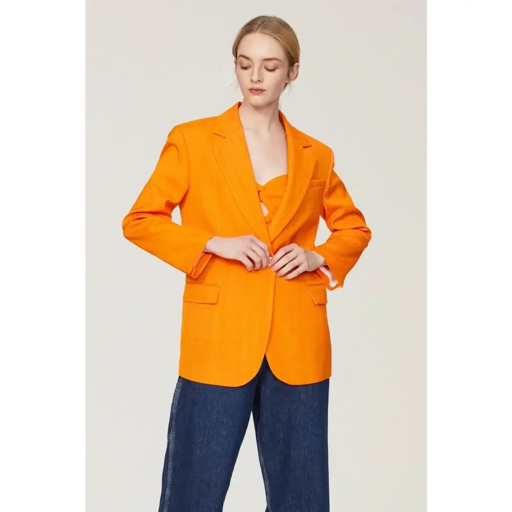 SANDRO Orange Crepe Collar Front Button Long Sleeves Harper Blazer Size 36 - Picture 2 of 16